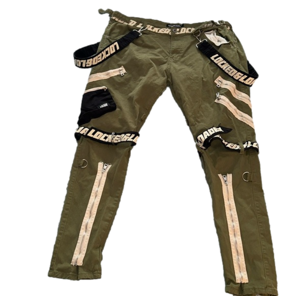 LOCKED & LOADED Skinny Pants Mens Sz 42 W Straps and Pockets Cargo Multi Zipper